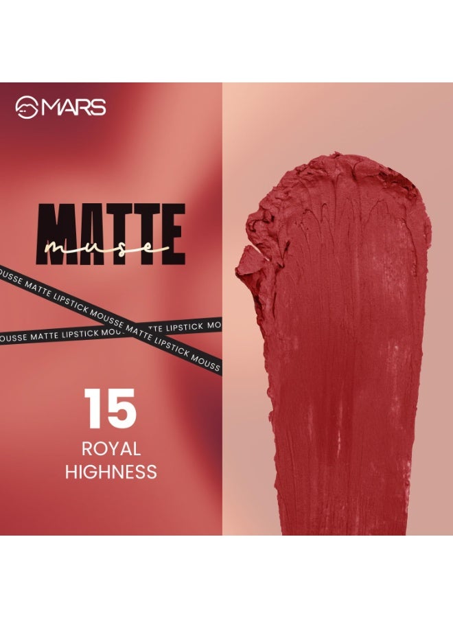 MARS Matte Muse Mousse Lipstick (3ml) (15-ROYAL HIGHNESS) with Doe-Foot Applicator | Highly Pigmented | Smooth Texture | Hydrating Formula | Blurry Lips Effect - Image 2